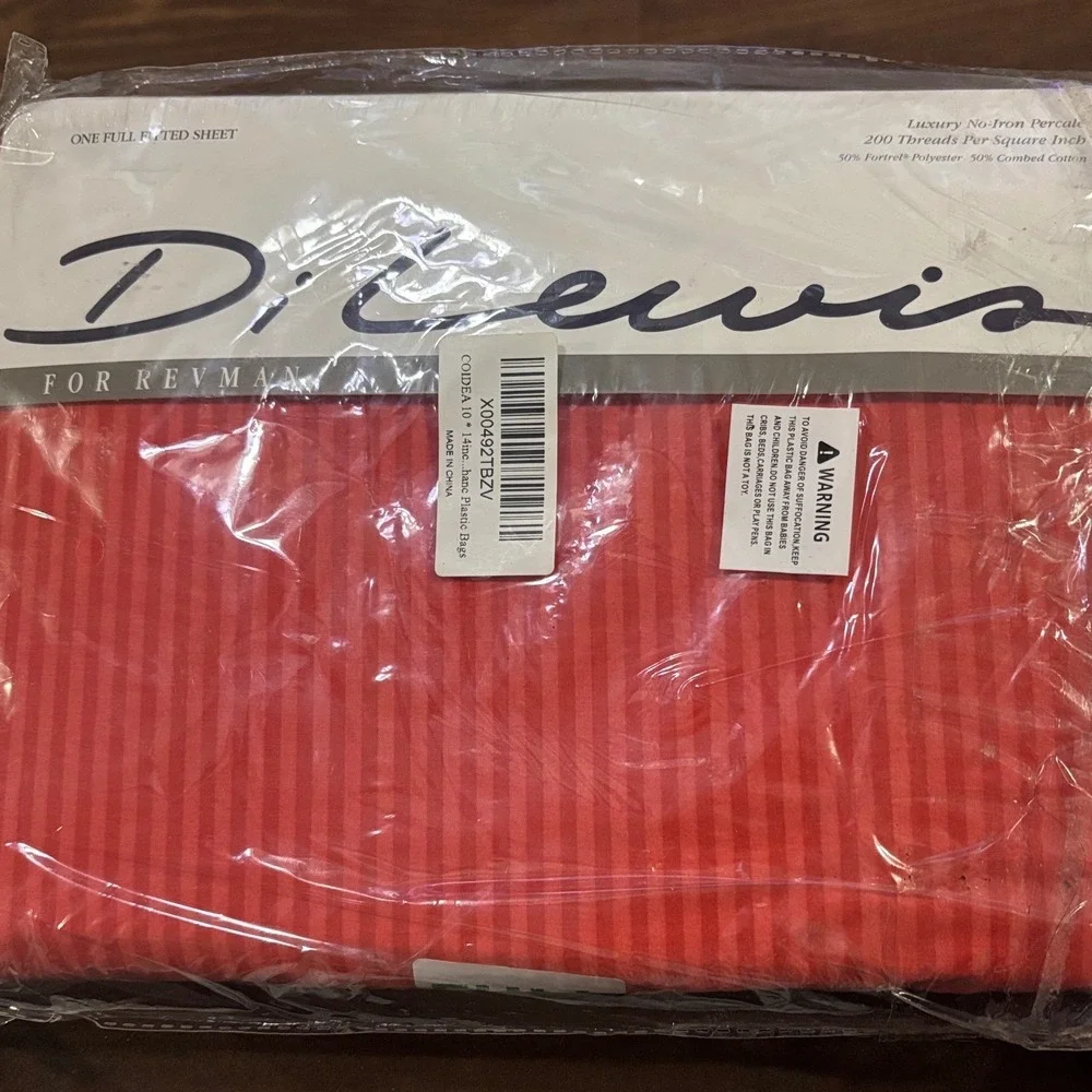 Vtg Di Lewis Revman Full Fitted Sheet Red Orange Striped 200TC Percale 1996 new